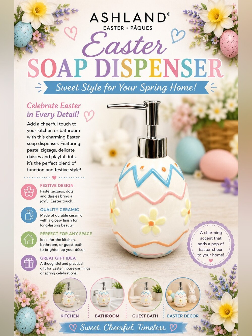 🌞Ceramic Floral Egg Soap Dispenser - Pastel Blue, Pink, Yellow
